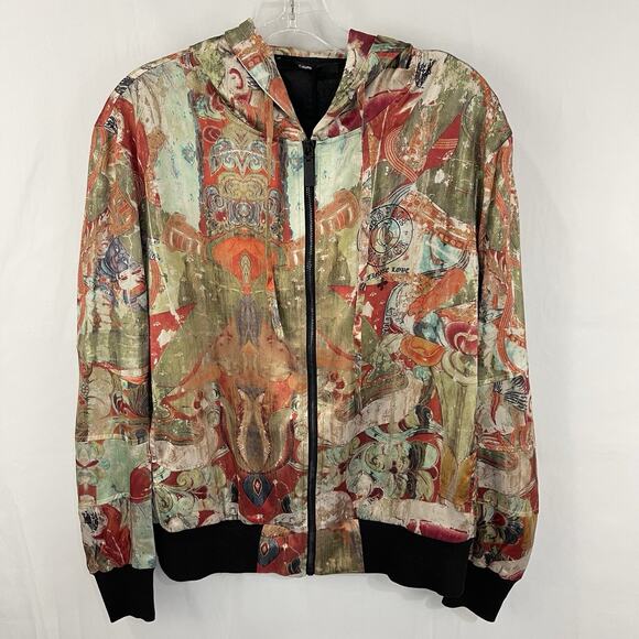 NWT GFashion Men's Silk Hooded Bomber Jacket Size Medium Party Clubwear Hip Hop